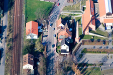 Aerial view of Festival Hall from the southwest in Jockgrim in the state Rhineland-Palatinate, Germany