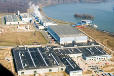 Aerial view of Palm corrugated board factory in Wörth am Rhein in the state Rhineland-Palatinate, Germany
