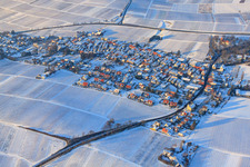 Aerial view of Village view from the south in winter with snow in the district Wollmesheim in Landau in der Pfalz in the state Rhineland-Palatinate, Germany