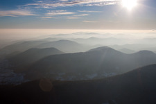 Forest and mountain scenery Pfaelzerwald in evening lightt in near Leinsweiler in the state Rhineland-Palatinate