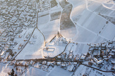 Aerial view of St. Dionysius Chapel in the snow in the district Gleiszellen in Gleiszellen-Gleishorbach in the state Rhineland-Palatinate, Germany