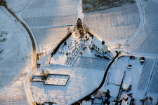 Wintry snowy churche building of the chapel St. Dionysius in Gleiszellen-Gleishorbach in the state Rhineland-Palatinate