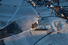 Aerial photograpy of St. Dionysius Chapel in the snow in the district Gleiszellen in Gleiszellen-Gleishorbach in the state Rhineland-Palatinate, Germany