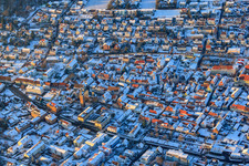 Aerial view of Wine Route in winter with snow in Bad Bergzabern in the state Rhineland-Palatinate, Germany