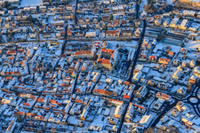Aerial photograpy of Castle Bad Bergzabern in winter with snow in Bad Bergzabern in the state Rhineland-Palatinate, Germany