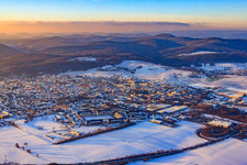 City overview from the southeast in winter with snow in Bad Bergzabern in the state Rhineland-Palatinate, Germany