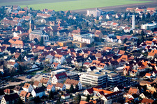 Town View of the streets and houses of the residential areas in Kandel in the state Rhineland-Palatinate from above
