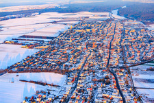 City overview from the west in winter with snow in Kandel in the state Rhineland-Palatinate, Germany