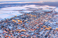 Aerial photograpy of Asklepios Südpfalzkliniken in winter with snow in Kandel in the state Rhineland-Palatinate, Germany