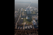 Hospital grounds of the Clinic BG Klinik Ludwigshafen in Ludwigshafen am Rhein in the state Rhineland-Palatinate from the plane