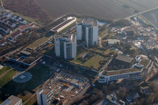 Bird's eye view of Hospital grounds of the Clinic BG Klinik Ludwigshafen in Ludwigshafen am Rhein in the state Rhineland-Palatinate