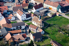 Aerial view of Church building in the village of in Dierbach in the state Rhineland-Palatinate