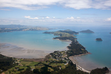 Oblique view of Driving Creek in the state Waikato, New Zealand