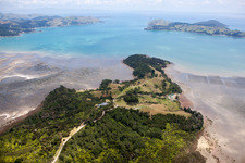 Oblique view of District Preece Point in Coromandel in the state Waikato, New Zealand