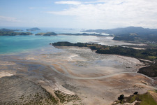 Drone recording of District Preece Point in Coromandel in the state Waikato, New Zealand