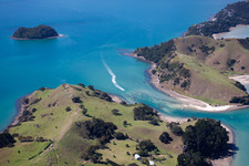 Whanganui Island in the state Waikato, New Zealand from a drone