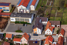 Oblique view of Primary school gymnasium on Raiffeisenstr in Minfeld in the state Rhineland-Palatinate, Germany