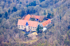 Aerial photograpy of Bettenburg Castle and Ruins in the district Manau in Hofheim in Unterfranken in the state Bavaria, Germany