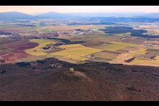 Aerial view of Remains of the walls of the former castle ruins Straufhain in the district Seidingstadt in Straufhain in the state Thuringia, Germany