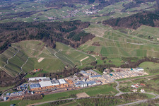 Aerial view of Building and production halls on the premises of sawmills in the district Oberachern in Achern in the state Baden-Wurttemberg