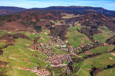 Aerial view of Baden wine town from the southwest in the district Büchelbach in Sasbachwalden in the state Baden-Wuerttemberg, Germany