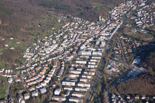 Aerial view of Town View of the streets and houses of the residential areas in the district Oos in Baden-Baden in the state Baden-Wurttemberg