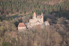 Drone recording of Erlenbach bei Dahn in the state Rhineland-Palatinate, Germany