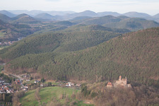 Aerial view of Erlenbach bei Dahn in the state Rhineland-Palatinate, Germany