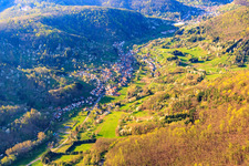 Village in the Palatinate Forest from the south in Dernbach in the state Rhineland-Palatinate, Germany