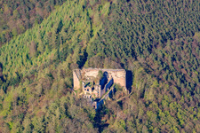 Aerial view of Neuscharfeneck Castle Ruins in Flemlingen in the state Rhineland-Palatinate, Germany