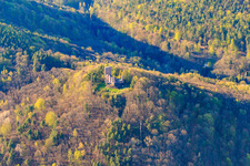 Aerial view of Ramburg Castle Ruins in Ramberg in the state Rhineland-Palatinate, Germany
