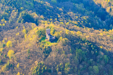 Aerial photograpy of Ramburg Castle Ruins in Ramberg in the state Rhineland-Palatinate, Germany