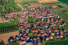 Aerial view of Village between fields from the northwest in Großfischlingen in the state Rhineland-Palatinate, Germany