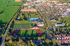Stadium and artificial turf pitch of FSV Offenbach at Queichtalbad in Offenbach an der Queich in the state Rhineland-Palatinate, Germany