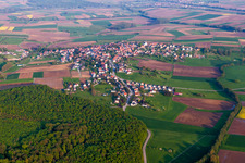 Village - view on the edge of agricultural fields and farmland in Schoenenbourg in Grand Est, France from above