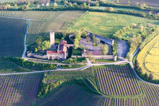 Castle of the fortress Ravensburg with restaurant in Sulzfeld in the state Baden-Wurttemberg, Germany out of the air