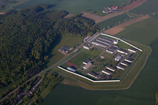 Aerial photograpy of Building complex of the jail Justizvollzugsanstalt Adelsheim in the district Leibenstadt in Adelsheim in the state Baden-Wurttemberg