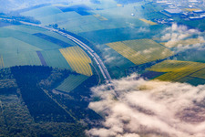 Fog in the Taubertal above the A81 at Lauswinel in the district Distelhausen in Tauberbischofsheim in the state Baden-Wuerttemberg, Germany