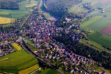 Town View of the streets and houses of the residential areas in Reichenberg in the state Bavaria, Germany