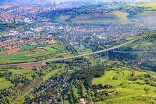 Valley viaduct Heidingsfeld of the A3 from the southwest above the golf course of Golf Club Würzburg eV in the district Heidingsfeld in Würzburg in the state Bavaria, Germany