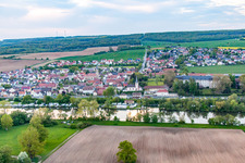 Aerial view of View from across the Main in the district Obertheres in Theres in the state Bavaria, Germany