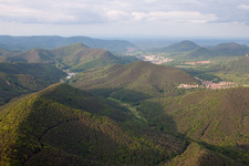 View back to Annweiler in Wernersberg in the state Rhineland-Palatinate, Germany