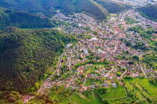 Aerial photograpy of City in the Palatinate Forest from the east in Hauenstein in the state Rhineland-Palatinate, Germany