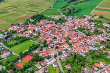 Village center from the southwest in the district Mörzheim in Landau in der Pfalz in the state Rhineland-Palatinate, Germany