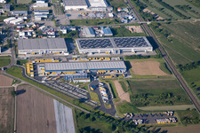 Warehouses and forwarding building of Dachser GmbH & Co.KG in Malsch in the state Baden-Wurttemberg viewn from the air