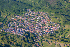 Aerial photograpy of Village - view on the edge of agricultural fields and farmland in Sulzbach in the state Baden-Wurttemberg, Germany