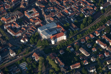 Aerial view of Wrapped Castle in Ettlingen in the state Baden-Wuerttemberg, Germany