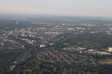 Aerial photograpy of From the south in the district Weiherfeld-Dammerstock in Karlsruhe in the state Baden-Wuerttemberg, Germany