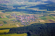 Village - view on the edge of agricultural fields and farmland in Taebingen in the state Baden-Wurttemberg, Germany