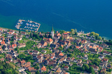 St. Martin's Church and yacht dock at the East Harbor in Sipplingen in the state Baden-Wuerttemberg, Germany